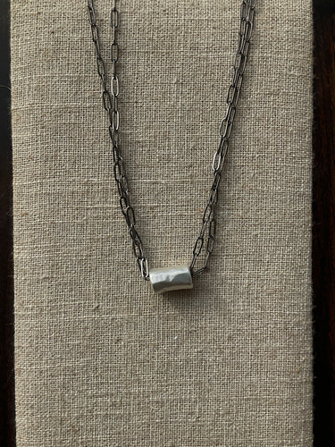 Barrel Silver on Double Oxi Necklace
